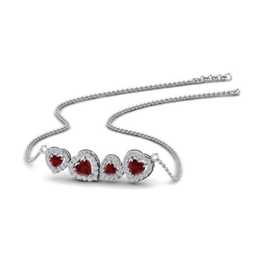 Unique Halo Heart Link Heart Cut Sterling Silver Necklace