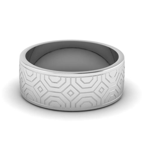 Classic Abstract Sterling Silver Wedding Band In White Gold