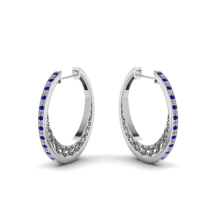 Small Pave Design Round Cut Sterling Silver Hoop Earrings In White Gold