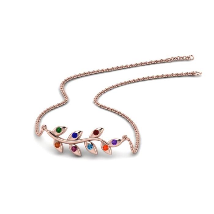 Branch Mom Design Multi Color Round Cut Sterling Silver Necklace