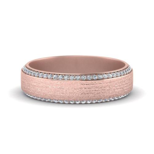 Ribbed Design Round Cut Sterling Silver Wedding Band In Rose Gold