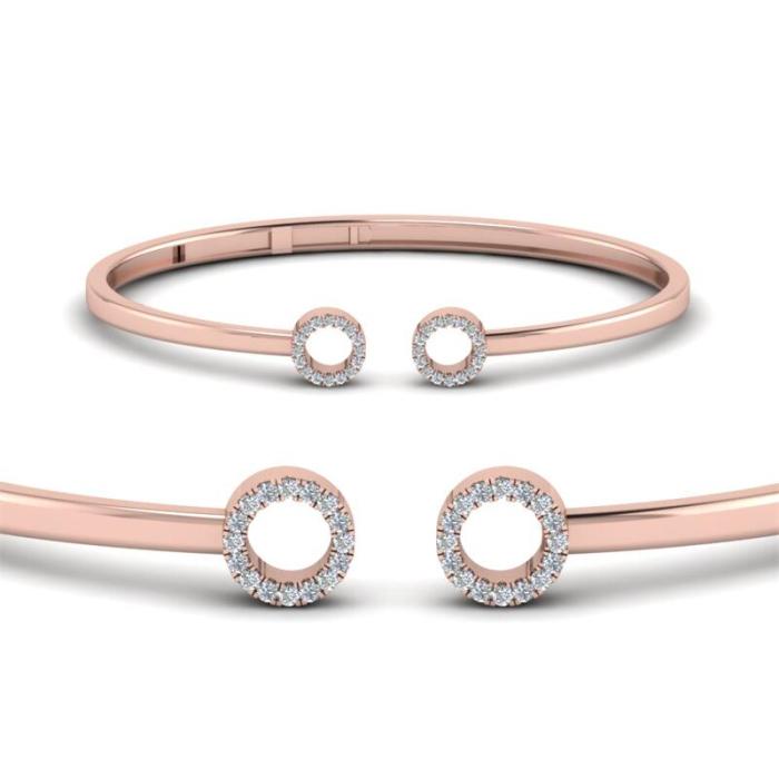 Crossover Open Circle Round Cut Sterling Silver Bracelet In Rose Gold