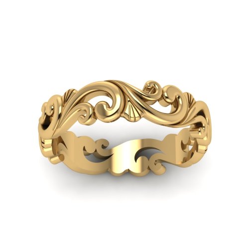 Simple Filigree Sterling Silver Wedding Band In Yellow Gold