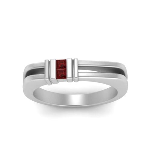 Princess Cut Bar Sterling Silver Wedding Band In White Gold