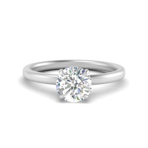 Thin Band Hidden Halo Round Cut Sterling Silver Engagement Ring In White Gold