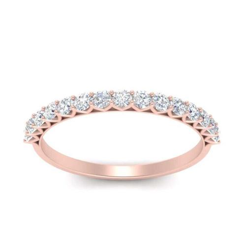 U Prong Design Round Cut Sterling Silver Wedding Band In Rose Gold