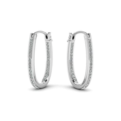 Unique Round Cut Sterling Silver Hoop Earrings In White Gold