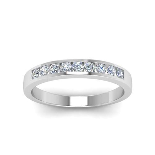 Simple Channel Round Cut Sterling Silver Wedding Band In White Gold