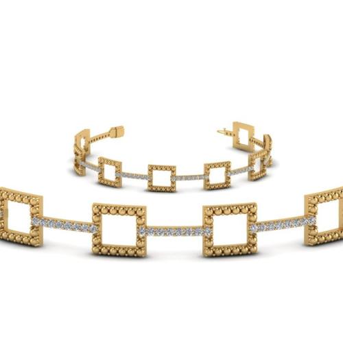 Square Milgrain Round Cut Sterling Silver Bracelet In Yellow Gold