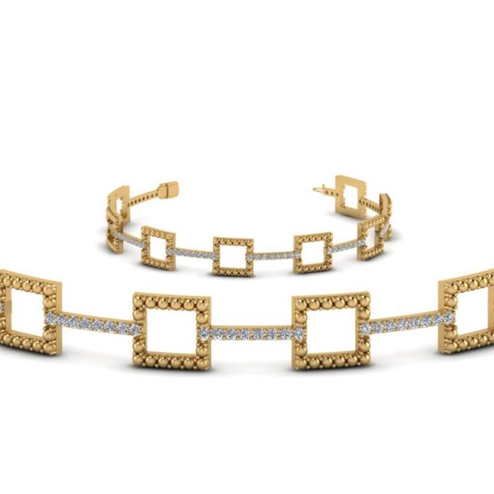 Square Milgrain Round Cut Sterling Silver Bracelet In Yellow Gold