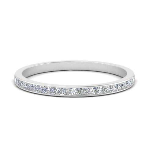 Half Eternity Round Cut Sterling Silver Wedding Band In White Gold