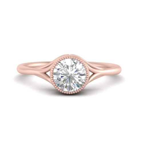 Bezel Set Split Shank Round Cut Sterling Silver Engagement Ring In Rose Gold