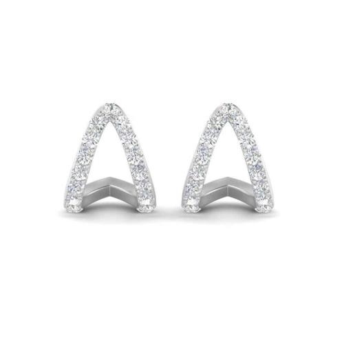 V Shape Round Cut Sterling Silver Stud Earrings In White Gold