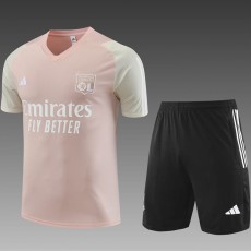 2023/24 Lyon Pink short sleeve Training Shorts Suit