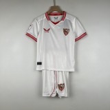 2023/24 Sevilla Home White Fans Kids Soccer jersey