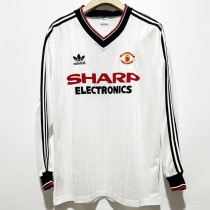 1982/83 Man Utd Away White Retro Long Sleeve Soccer jersey