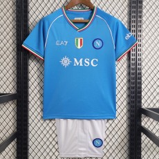 2023/24 Napoli Home Blue Fans Kids Soccer jersey