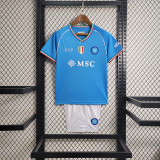 2023/24 Napoli Home Blue Fans Kids Soccer jersey