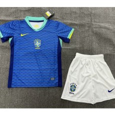 2024 Brazil Away Blue Fans Kids Soccer jersey