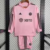 2023/24 Inter Miami Home Pink Fans Long Sleeve Kids Soccer jersey