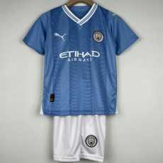 2023/24 Man City Home Blue Fans Kids Soccer jersey