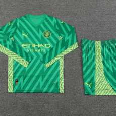 2023/24 Man City GKG Green Fans Long Sleeve Men Sets Soccer jersey