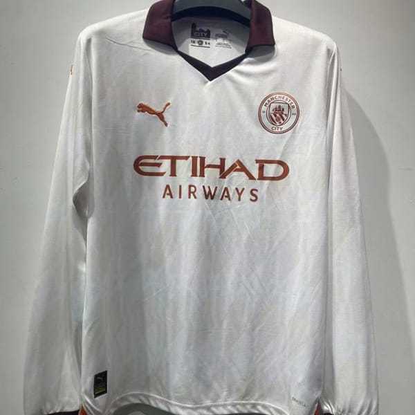 2023/24 Man City Away White Fans Long Sleeve Soccer jersey