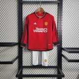 2023/24 Man Utd Home Red Fans Long Sleeve Kids Soccer jersey