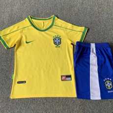 1998 Brazil Home Yellow Retro Kids Soccer jersey