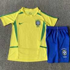 2002 Brazil Home Yellow Retro Kids Soccer jersey