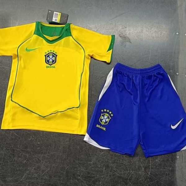 2004 Brazil Home Retro Kids Soccer jersey