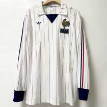 1980 France Away White Retro Long Sleeve Soccer jersey