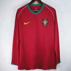 2006 Portugal Home Red Retro Long Sleeve Soccer jersey