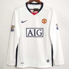 2008/09 Man Utd Away White Long Sleeve Retro Soccer jersey