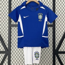 2002 Brazil Away Blue Retro Kids Soccer jersey