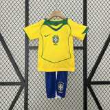 2004 Brazil Home Yellow Retro Kids Soccer jersey