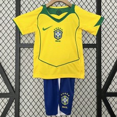 2004 Brazil Home Yellow Retro Kids Soccer jersey