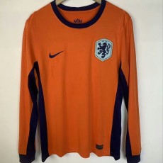 2024 Netherlands Home Orange Fans Long Sleeve Soccer jersey
