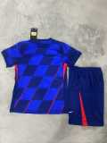 2024 Croatia Away Blue Fans Kids Soccer jersey