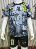 2024 Brazil Special Edition Gray Fans Kids Soccer jersey