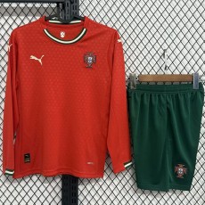 2025 Portugal Home Fans Long Sleeve Kids Soccer jersey
