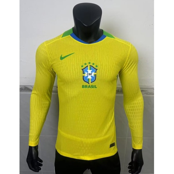 [PLAYER] 2025 Brazil Home Yellow Player Long Sleeve Soccer jersey