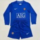 2008/09 Man Utd Away Blue Retro Long Sleeve Kids Soccer jersey