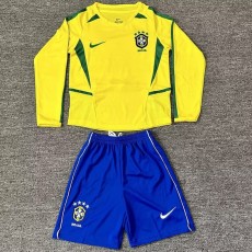2002 Brazil Home Retro Long Sleeve Kids Soccer jersey