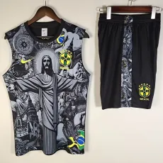 2025 Brazil Gray Training Shorts Suit