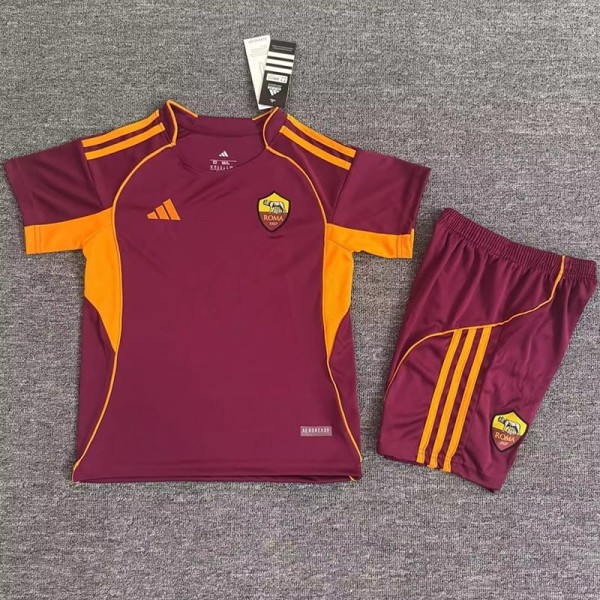 2025/26 Roma Home Crimson Fans Kids Soccer jersey