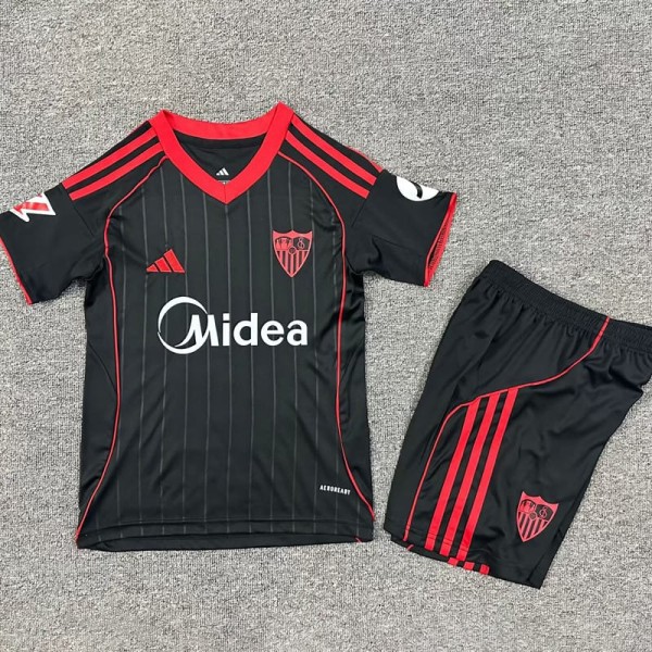 2025/26 Sevilla 3RD Black Fans Kids Soccer jersey