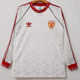 1991 Man Utd Away White Retro Long Sleeve Soccer jersey