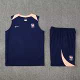 2025 France Dark Blue Training Shorts Suit