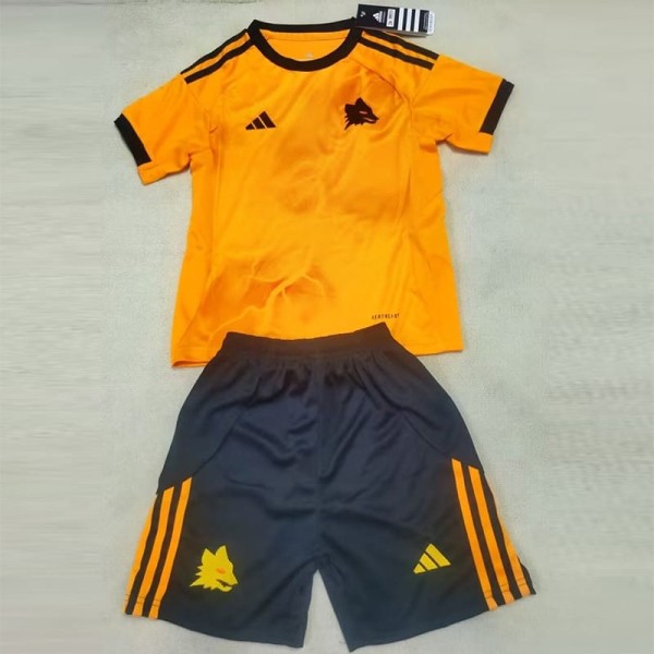 2025/26 Roma Away Orange Fans Kids Soccer jersey